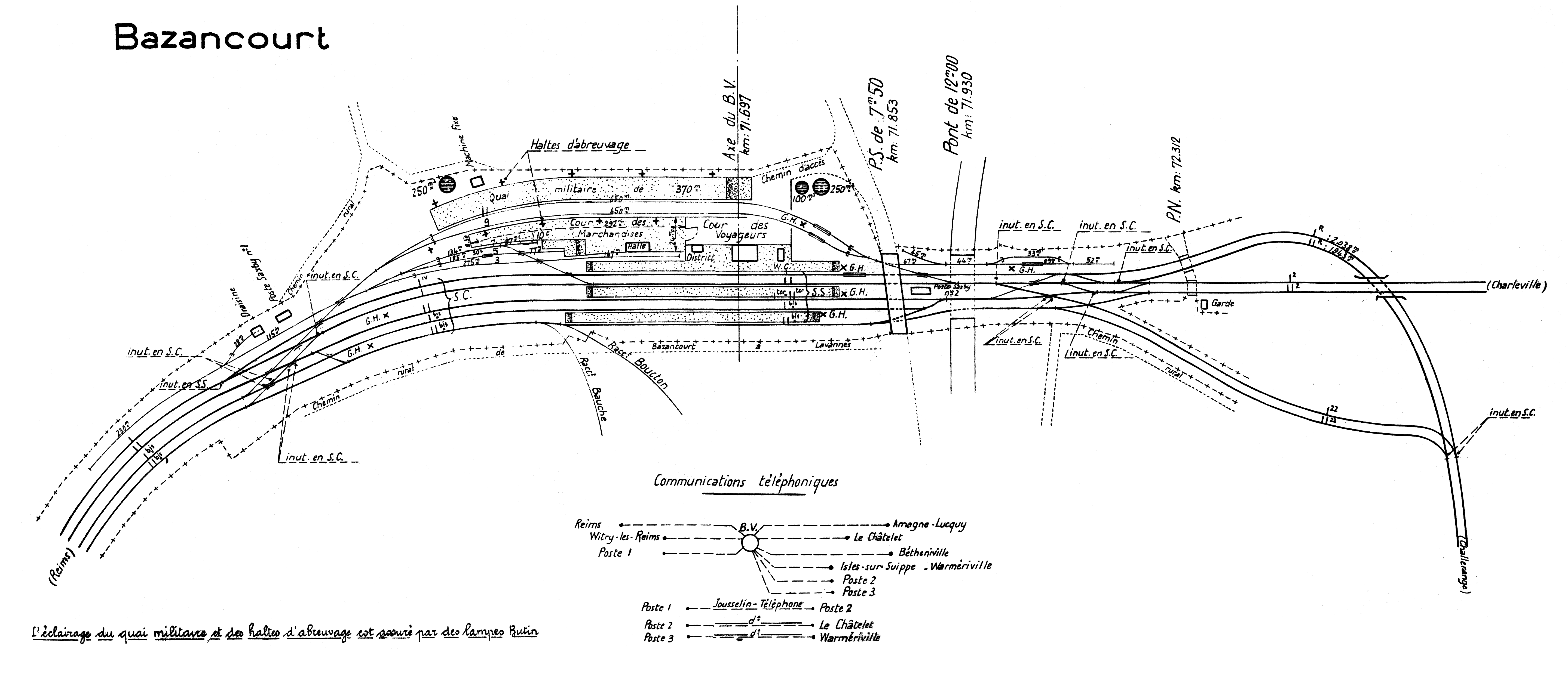 CHEMIN DE FER DE L'EST • LIGNE DE PARIS À CHARLEVILLE • BAZANCOURT • CROQUIS (1925)