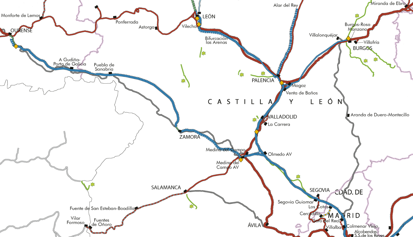 ADMINISTRATOR DE INFRAESTRUCTURAS FERROVIARIAS (ADIF) • CARTE DU RÉSEAU FERROVIAIRE ESPAGNOL