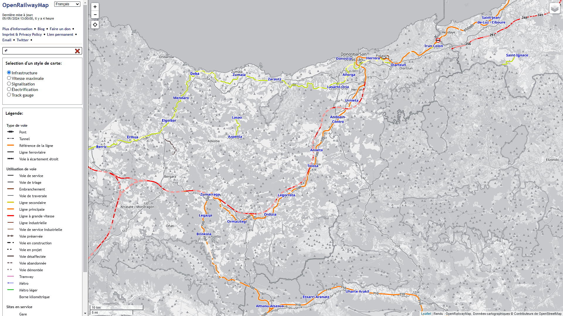 OpenRailwayMap • RÉGION DE TOLOSA