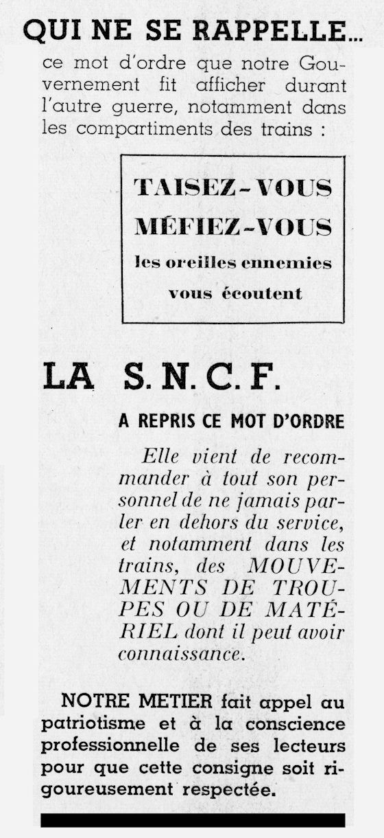 NOTRE MÉTIER • 15 DÉCEMBRE 1939